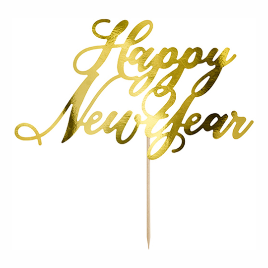 Kakkukoriste Happy New Year Kulta Metallic - 24 cm