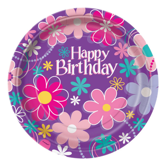 Pahvilautaset Happy Birthday Liila - 8-pakkaus
