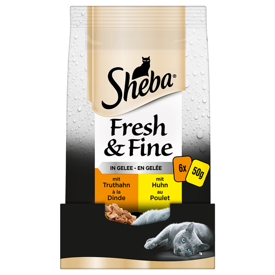 Sheba Fresh & Fine -säästöpakkaus 72 x 50 g - kalkkuna & kana hyytelössä