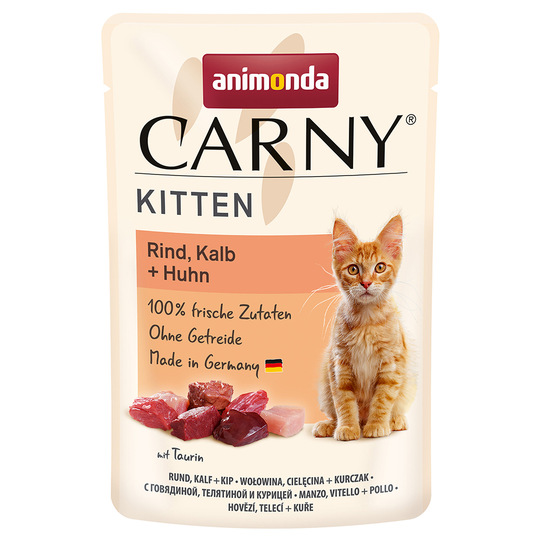 Animonda Carny Kitten Pouch 12 x 85 g - nauta, vasikka + kana