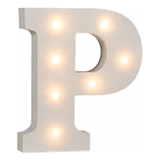 LED-Kirjain Puuta Valkoinen - Kirjain P
