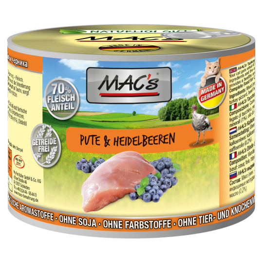 MAC´s Cat -kissanruoka 6 x 200 g - kalkkuna & mustikka