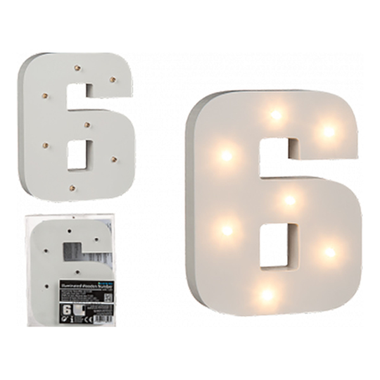 LED-Numero Puuta Valkoinen - Numero 6