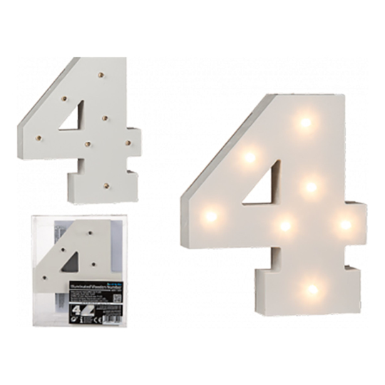 LED-Numero Puuta Valkoinen - Numero 4