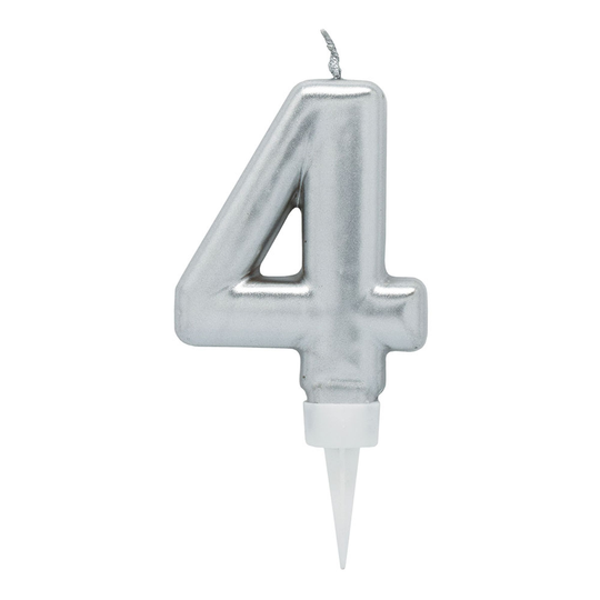 Kakkukynttilät Numerot Hopea - Numero 4