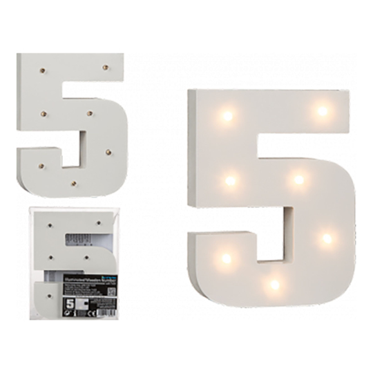 LED-Numero Puuta Valkoinen - Numero 5