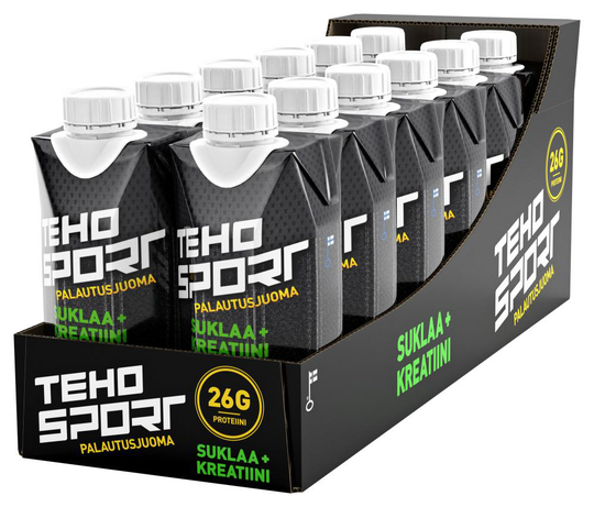 12 kpl TEHO Sport palautusjuoma 330 ml, suklaa + kreatiini