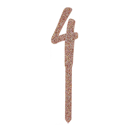 Kakkukoriste Numero Ruusukulta Kimalle Akryyliä - Numero 4