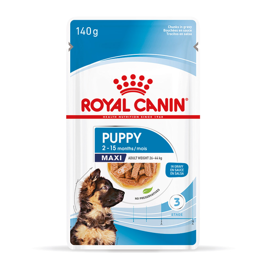 10 x 140 g / 12 x 85 g kaupan päälle! 40 x 140 g / 48 x 85 g Royal Canin Size kastikkeessa - Maxi Puppy (40 x 140 g)