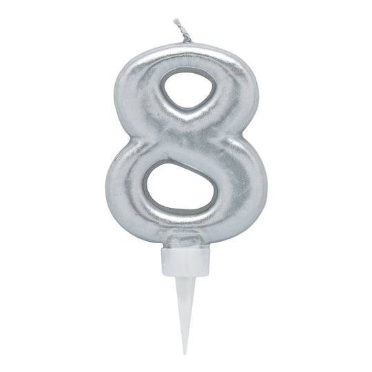 Kakkukynttilät Numerot Hopea - Numero 8