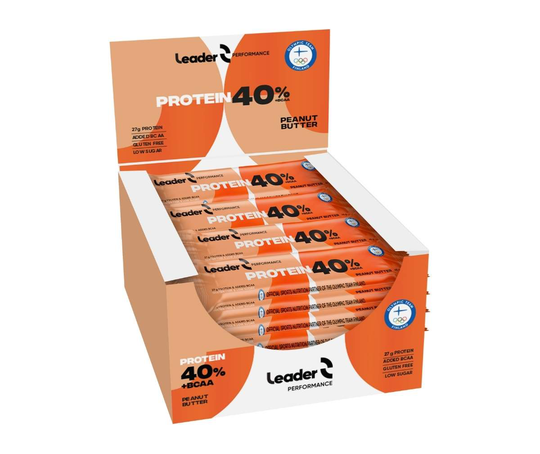 24 kpl Leader 40 % Protein + BCAA Proteiinipatukka, Peanut Butter (5/2023)