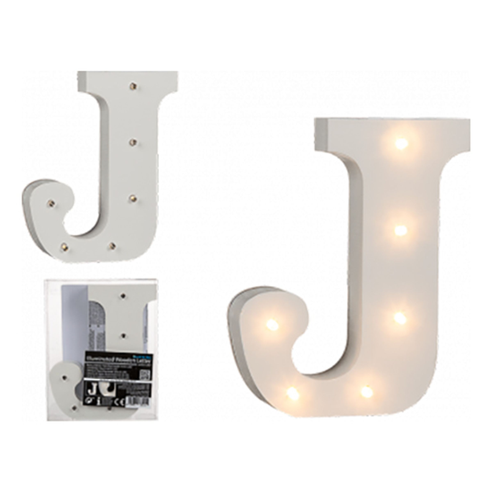 LED-Kirjain Puuta Valkoinen - Kirjain J