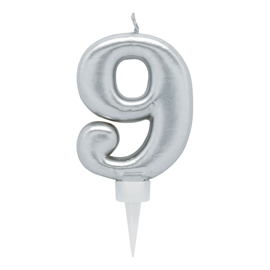 Kakkukynttilät Numerot Hopea - Numero 9