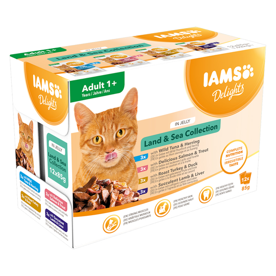 IAMS Delights Adult in Jelly - 12 x 85 g Land & Sea Mix in Jelly