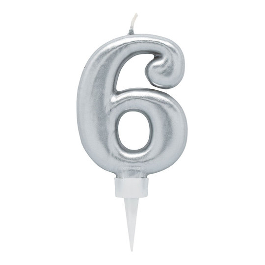 Kakkukynttilät Numerot Hopea - Numero 6