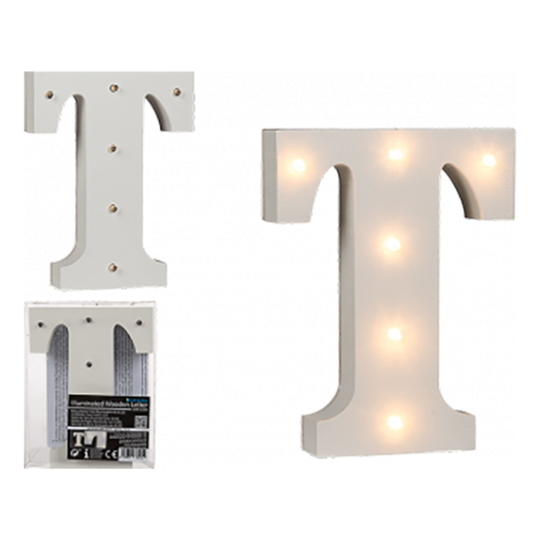 LED-Kirjain Puuta Valkoinen - Kirjain T