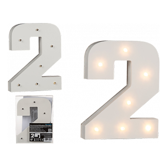 LED-Numero Puuta Valkoinen - Numero 2