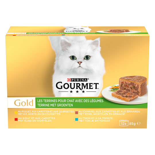 24 + 12 kaupan päälle! 36 x 85 g Gourmet Gold -kissanruokaa - Terrine - vihanneksilla