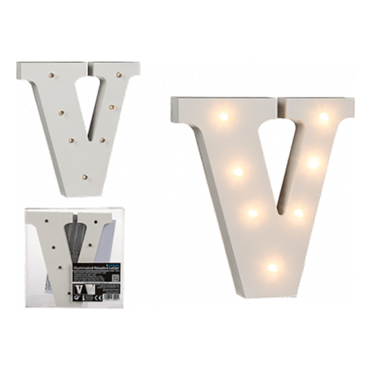 LED-Kirjain Puuta Valkoinen - Kirjain V