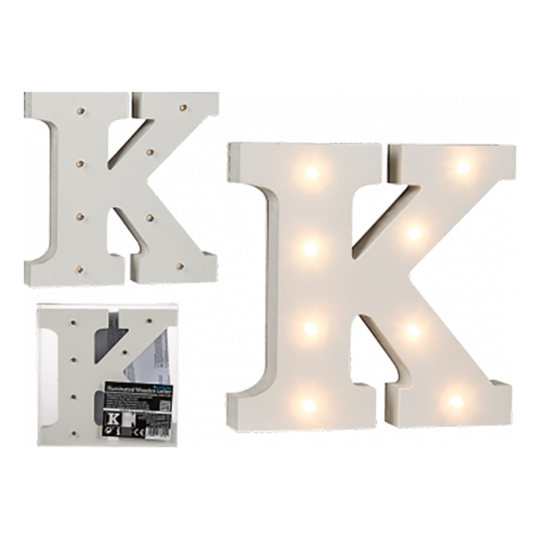 LED-Kirjain Puuta Valkoinen - Kirjain K