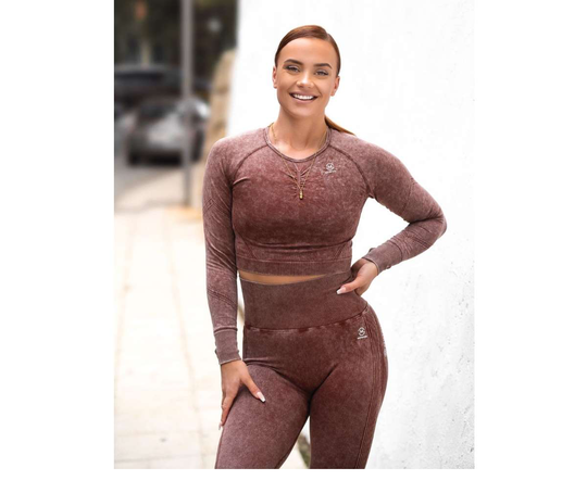 M-NUTRITION Sports Wear Washed Long Sleeve Crop Top (Poistotuote), Washed Choco