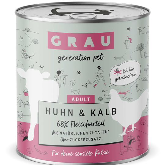 Grau Adult, viljaton 6 x 800 g - kana & vasikka
