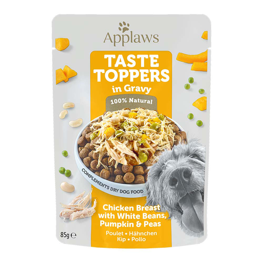 Applaws Taste Toppers kastikkeessa säästöpakkaus 24 x 85 g - kana, herne, kurpitsa & valkoinen papu