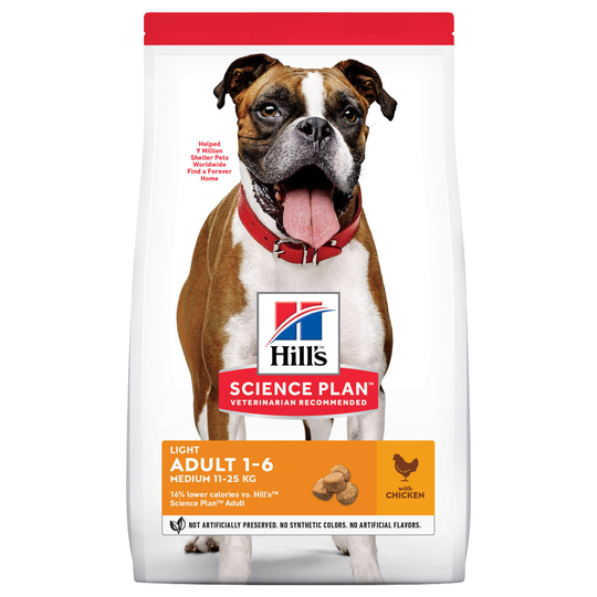 Hill's Science Plan -kevytruoka koirille erikoishintaan! - Adult 1-6 Light Medium Chicken (14 kg)