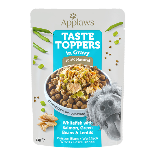 Applaws Taste Toppers kastikkeessa säästöpakkaus 24 x 85 g - siika, lohi, vihreä papu & linssi