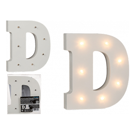 LED-Kirjain Puuta Valkoinen - Kirjain D