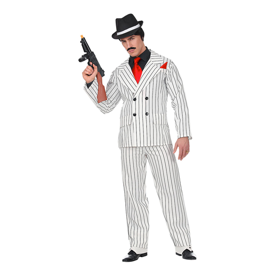 Gangsteri Valkoraidallinen Naamiaisasu - X-Large