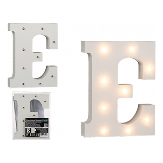 LED-Kirjain Puuta Valkoinen - Kirjain E