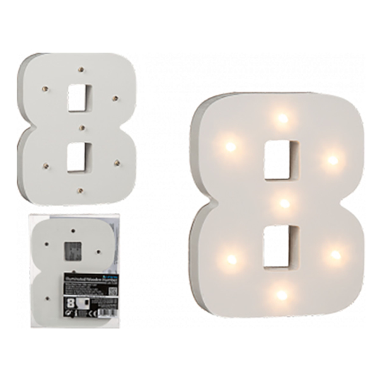 LED-Numero Puuta Valkoinen - Numero 8