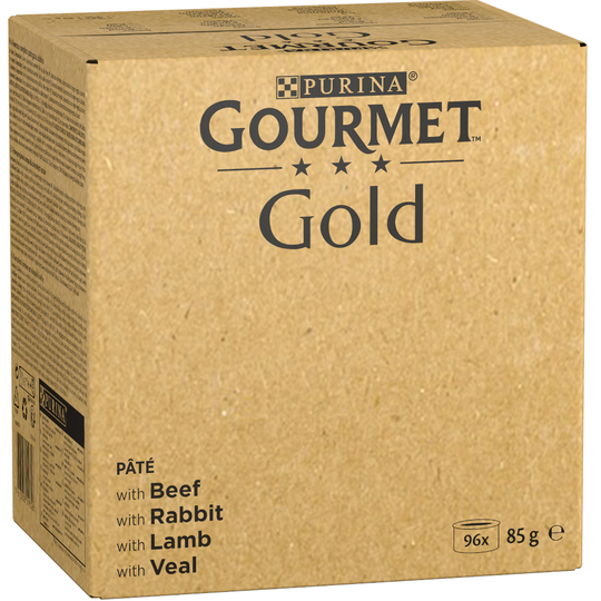 Gourmet Gold -jumbopakkaus: 96 x 85 g - Hienostunut patee: nauta, kani, lammas, vasikka