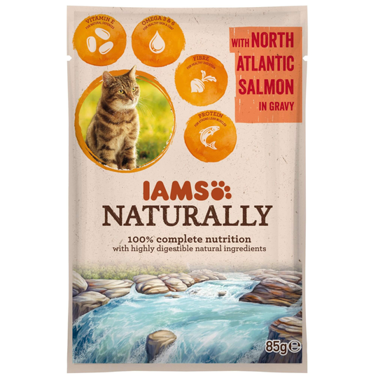 IAMS Naturally Cat Adult, lohi - 24 x 85 g