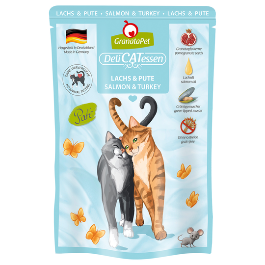 GranataPet DeliCatessen Pouch -säästöpakaus 24 x 85 g - lohi & kalkkuna