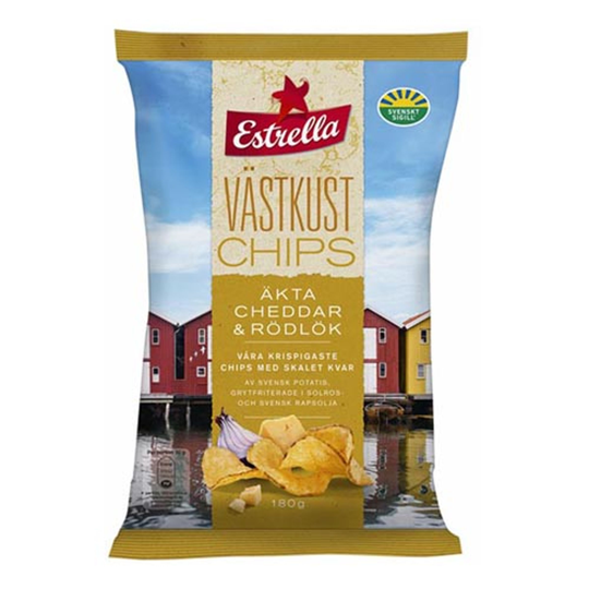 Estrella Västkustchips Cheddar & Rödlök - 180 grammaa