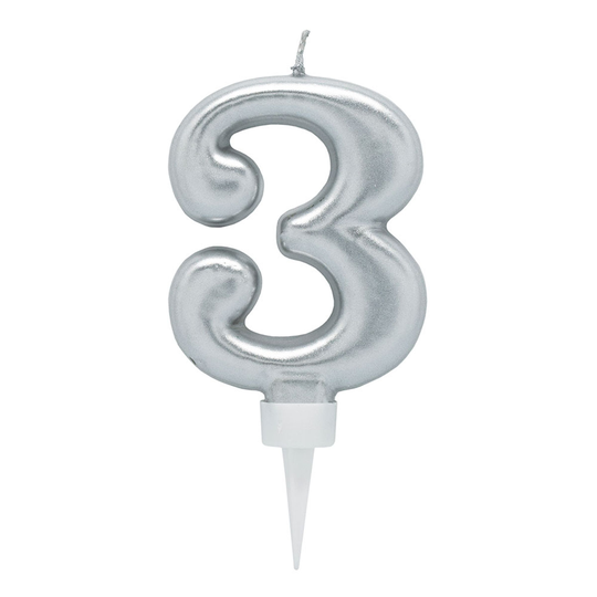 Kakkukynttilät Numerot Hopea - Numero 3