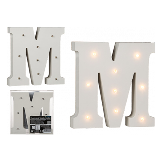 LED-Kirjain Puuta Valkoinen - Kirjain M