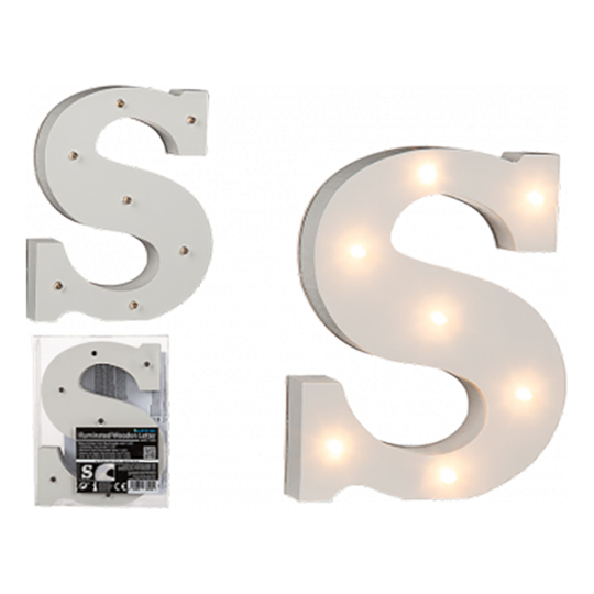 LED-Kirjain Puuta Valkoinen - Kirjain S