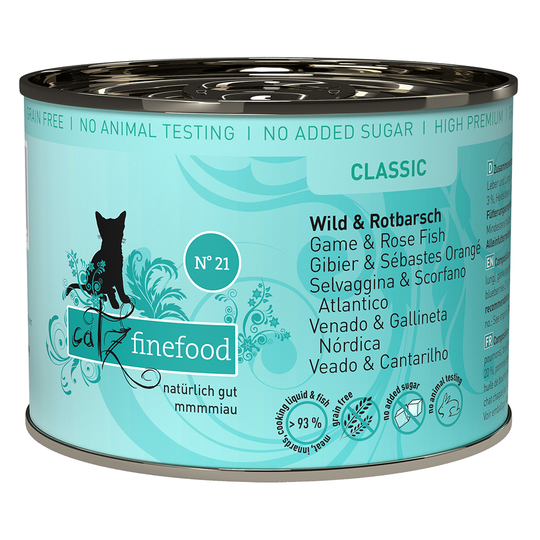 catz finefood -purkkiruoka 6 x 200 g - riista & puna-ahven