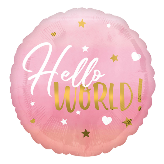Folioilmapallo Hello World Vaaleanpunainen