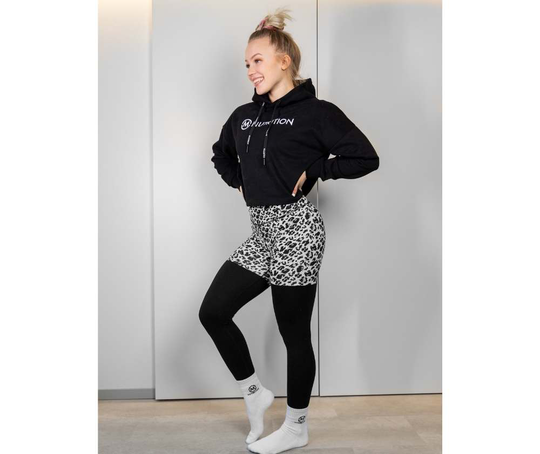 M-NUTRITION Sports Wear Jungle Collection Two Tone Scrunch Butt Tights, Snow Leopard / Black