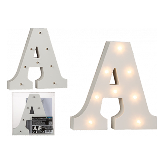 LED-Kirjain Puuta Valkoinen - Kirjain A