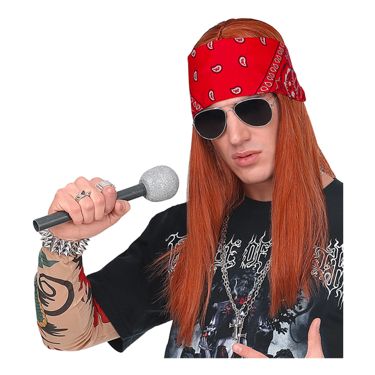 Axl Rose Peruukkisetti Bandanalla ja Aurinkolaseilla - One size