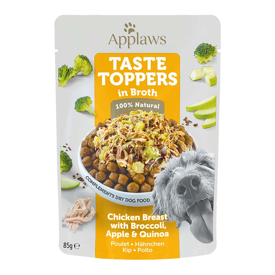Applaws Taste Toppers Pouch liemessä 12 x 85 g - kana, parsakaali, omena & kvinoa