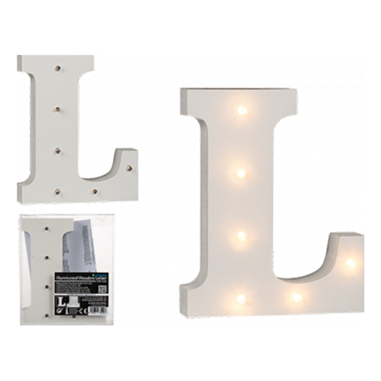 LED-Kirjain Puuta Valkoinen - Kirjain L