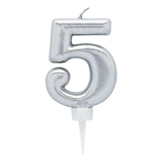 Kakkukynttilät Numerot Hopea - Numero 5
