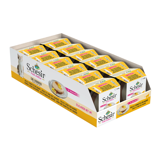 Schesir Petit Delice in Mousse 12 x 40 g - kana, tonnikala ja mango