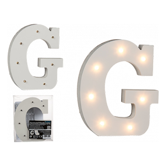 LED-Kirjain Puuta Valkoinen - Kirjain G
